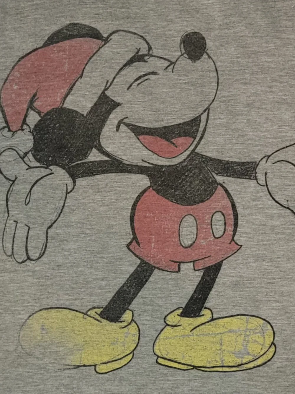 Disney Mickey Mouse Santa Hat Christmas Graphic T-Shirt Gray Women's Medium